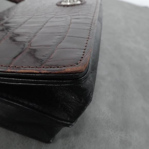 Brighton Handbag Womens Croc Embossed Brown Leather Braided Top Strap Purse - Picture 15 of 16